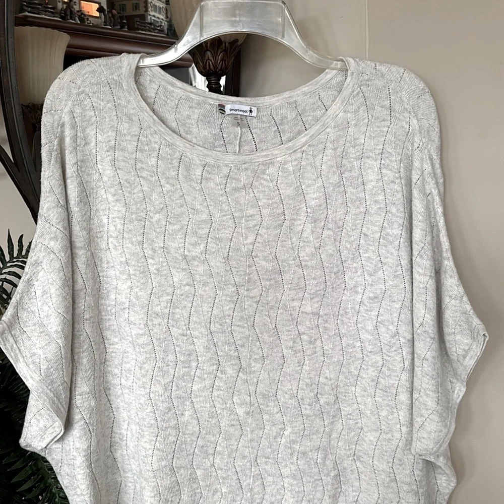 Smartwool Zig Zag Knit Sweater Dolman Sleeves Light Gray Pullover Pointelle